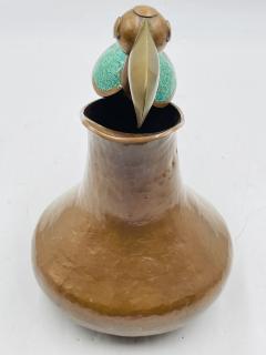  Los Castillo Hammered Copper Turquoise Inlay Toucan Water Pitcher by Alfredo Villasa a - 4714381
