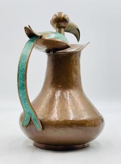  Los Castillo Hammered Copper Turquoise Inlay Toucan Water Pitcher by Alfredo Villasa a - 4714382