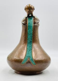  Los Castillo Hammered Copper Turquoise Inlay Toucan Water Pitcher by Alfredo Villasa a - 4714384