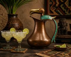  Los Castillo Hammered Copper Turquoise Inlay Toucan Water Pitcher by Alfredo Villasa a - 4714854