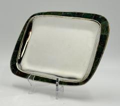  Los Castillo Los Castillo Taxco Azurite Lapis Inlaid Silver Plated Tray Mexican Modernist - 4712438