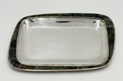  Los Castillo Los Castillo Taxco Azurite Lapis Inlaid Silver Plated Tray Mexican Modernist - 4712442