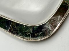  Los Castillo Los Castillo Taxco Azurite Lapis Inlaid Silver Plated Tray Mexican Modernist - 4712443