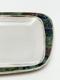  Los Castillo Los Castillo Taxco Azurite Lapis Inlaid Silver Plated Tray Mexican Modernist - 4712447