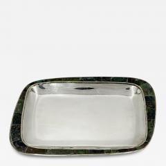  Los Castillo Los Castillo Taxco Azurite Lapis Inlaid Silver Plated Tray Mexican Modernist - 4714139