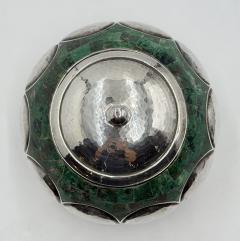  Los Castillo Los Castillo Taxco Malachite Silver Plate Lidded Bowl Mexican Modernist Silver - 4712354