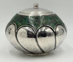 Los Castillo Los Castillo Taxco Malachite Silver Plate Lidded Bowl Mexican Modernist Silver - 4712355