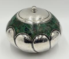  Los Castillo Los Castillo Taxco Malachite Silver Plate Lidded Bowl Mexican Modernist Silver - 4712357