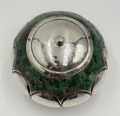  Los Castillo Los Castillo Taxco Malachite Silver Plate Lidded Bowl Mexican Modernist Silver - 4712358