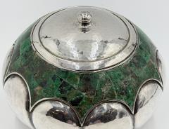  Los Castillo Los Castillo Taxco Malachite Silver Plate Lidded Bowl Mexican Modernist Silver - 4712359