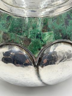  Los Castillo Los Castillo Taxco Malachite Silver Plate Lidded Bowl Mexican Modernist Silver - 4712360