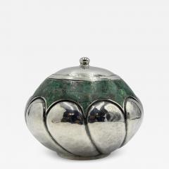  Los Castillo Los Castillo Taxco Malachite Silver Plate Lidded Bowl Mexican Modernist Silver - 4714137