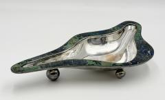  Los Castillo Los Castillo Taxco Modernist Silver Plate Malachite Lapis Centerpiece Bowl - 4712426