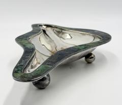  Los Castillo Los Castillo Taxco Modernist Silver Plate Malachite Lapis Centerpiece Bowl - 4712428