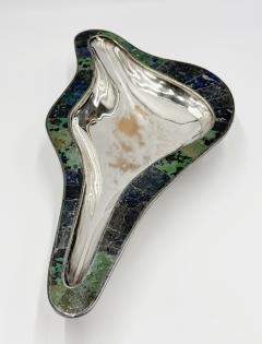  Los Castillo Los Castillo Taxco Modernist Silver Plate Malachite Lapis Centerpiece Bowl - 4712430