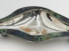  Los Castillo Los Castillo Taxco Modernist Silver Plate Malachite Lapis Centerpiece Bowl - 4712435