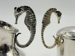  Los Castillo Los Castillo Taxco Seahorse Silver Plate Creamer Sugar Set Mexico 1950s - 4734769