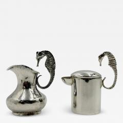  Los Castillo Los Castillo Taxco Seahorse Silver Plate Creamer Sugar Set Mexico 1950s - 4734977