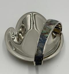  Los Castillo Los Castillo Taxco Silver Plate Malachite Lapis Catchall Dish Mexico 1960s - 4711977