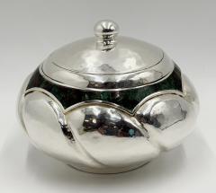  Los Castillo Los Castillo Taxco Silver Plate Malachite Lidded Bowl Mexican Modernism - 4711939