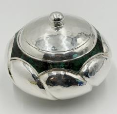  Los Castillo Los Castillo Taxco Silver Plate Malachite Lidded Bowl Mexican Modernism - 4711941