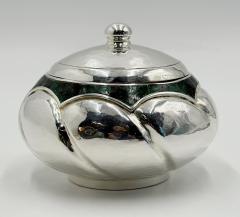  Los Castillo Los Castillo Taxco Silver Plate Malachite Lidded Bowl Mexican Modernism - 4711942