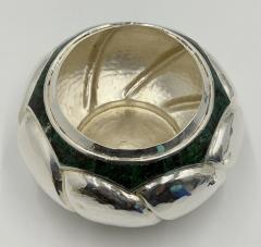  Los Castillo Los Castillo Taxco Silver Plate Malachite Lidded Bowl Mexican Modernism - 4711944