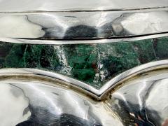  Los Castillo Los Castillo Taxco Silver Plate Malachite Lidded Bowl Mexican Modernism - 4711947