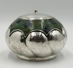  Los Castillo Los Castillo Taxco Silver Plate Malachite Lidded Bowl Mexico 1960s - 4711911