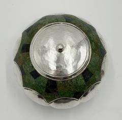  Los Castillo Los Castillo Taxco Silver Plate Malachite Lidded Bowl Mexico 1960s - 4711912