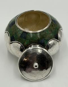  Los Castillo Los Castillo Taxco Silver Plate Malachite Lidded Bowl Mexico 1960s - 4711914