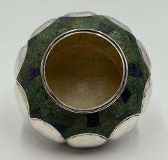  Los Castillo Los Castillo Taxco Silver Plate Malachite Lidded Bowl Mexico 1960s - 4711915