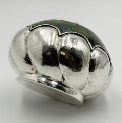  Los Castillo Los Castillo Taxco Silver Plate Malachite Lidded Bowl Mexico 1960s - 4711916