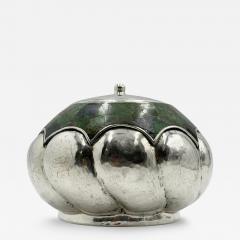  Los Castillo Los Castillo Taxco Silver Plate Malachite Lidded Bowl Mexico 1960s - 4714030