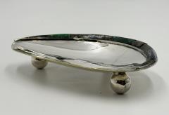  Los Castillo Los Castillo Taxco Silver Plate Tripod Catchall with Lapis Azurite Stone Inlay - 4711970