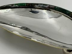  Los Castillo Los Castillo Taxco Silver Plate Tripod Catchall with Lapis Azurite Stone Inlay - 4711974