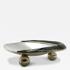  Los Castillo Los Castillo Taxco Silver Plate Tripod Catchall with Lapis Azurite Stone Inlay - 4714033