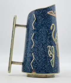  Los Castillo Mexican Alpaca Silver Lapis Lazuli Inlaid Water Pitcher Mexico Modernism - 4714415