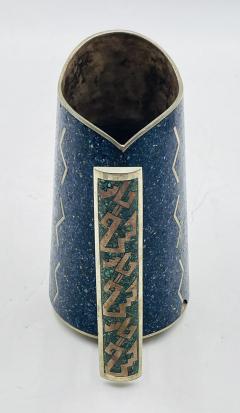  Los Castillo Mexican Alpaca Silver Lapis Lazuli Inlaid Water Pitcher Mexico Modernism - 4714417