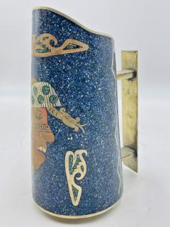  Los Castillo Mexican Alpaca Silver Lapis Lazuli Inlaid Water Pitcher Mexico Modernism - 4714418