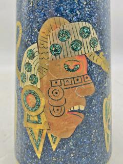  Los Castillo Mexican Alpaca Silver Lapis Lazuli Inlaid Water Pitcher Mexico Modernism - 4714421