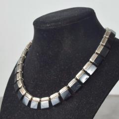  Los Castillo Mexican Modernist Choker Silver Onyx TAXCO After Los Castillo - 1265534