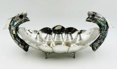  Los Castillo Mexican Silver Plate Center Bowl with Abalone Fish Handles Signed A C T Taxco - 4712615