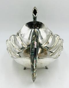  Los Castillo Mexican Silver Plate Center Bowl with Abalone Fish Handles Signed A C T Taxco - 4712617