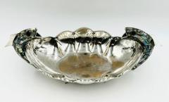  Los Castillo Mexican Silver Plate Center Bowl with Abalone Fish Handles Signed A C T Taxco - 4712618