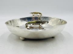  Los Castillo Silver Plated Bowl with Stone Inlaid Lizard Handles by Wolmar Castillo - 4220201