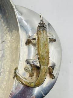  Los Castillo Silver Plated Bowl with Stone Inlaid Lizard Handles by Wolmar Castillo - 4220206
