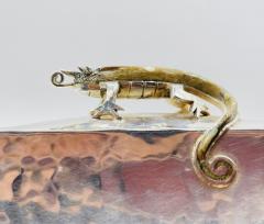  Los Castillo Silver Plated Bowl with Stone Inlaid Lizard Handles by Wolmar Castillo - 4220207