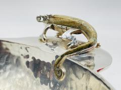  Los Castillo Silver Plated Bowl with Stone Inlaid Lizard Handles by Wolmar Castillo - 4220208