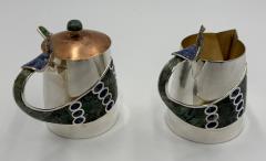  Los Castillo Wolmar Castillo Peacock Creamer Sugar Pot Ladle W Malachite Lapis Inlay - 4712002